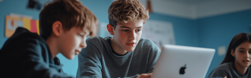 students using a laptop in a classroom 