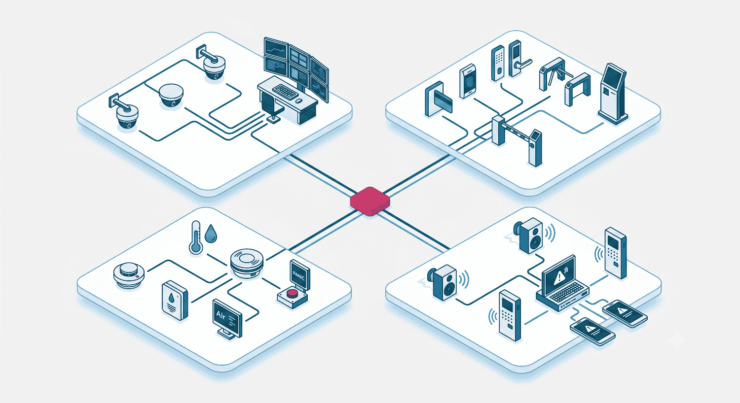 Four connected supervision categories form a holistic campus safety framework beyond standard video monitoring.