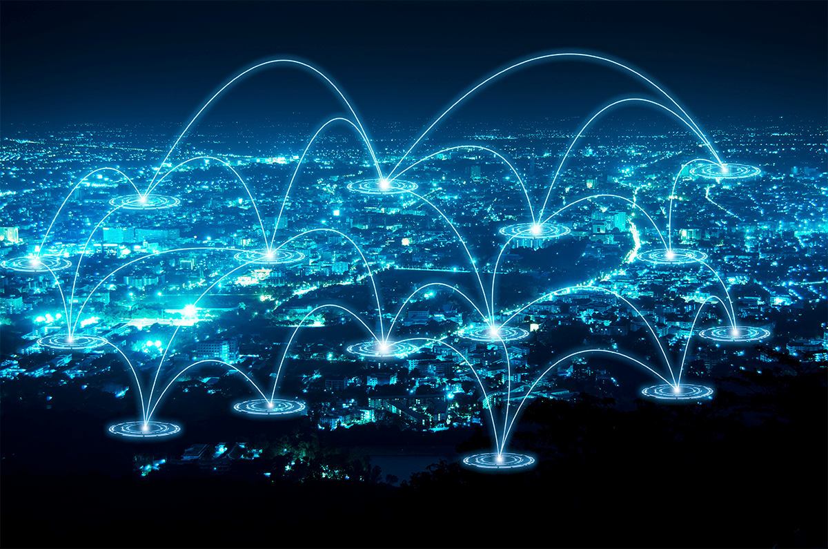 abstract line connection on night city background