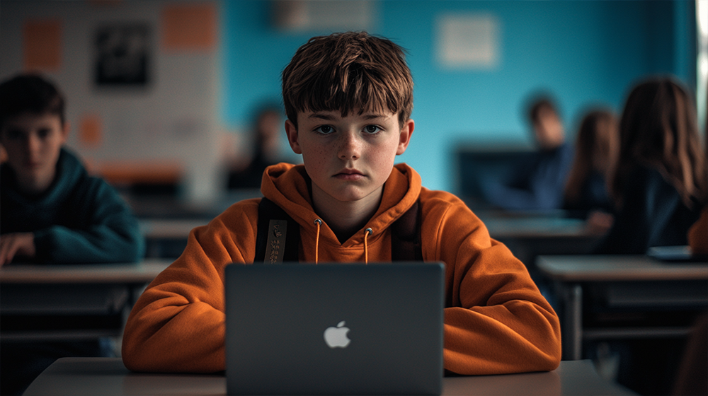 A student isolated in a class.